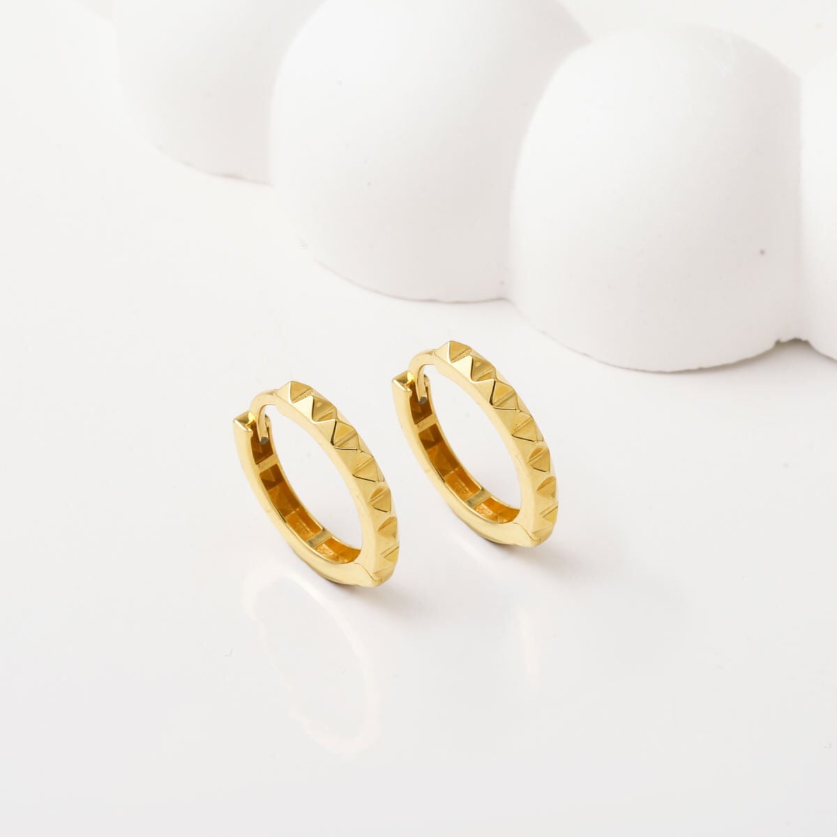 14K Yellow Gold Minimalist Notched Hoop Earrings