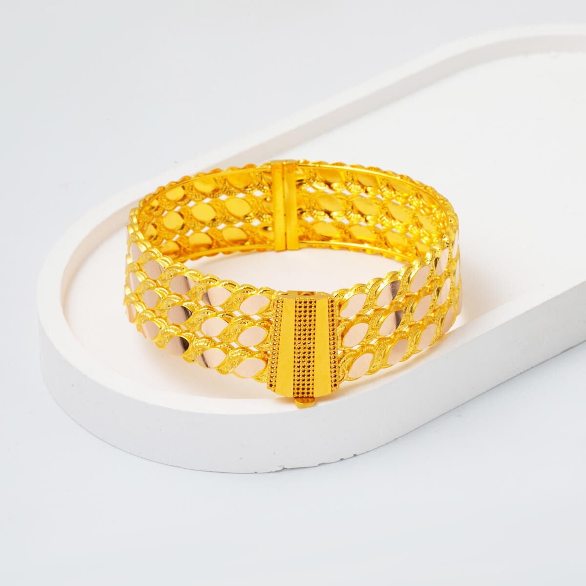 14K Yellow Gold Aleppo Weave Twisted Hinged Cuff Bangle
