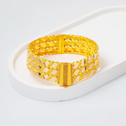 14K Yellow Gold Aleppo Weave Twisted Hinged Cuff Bangle