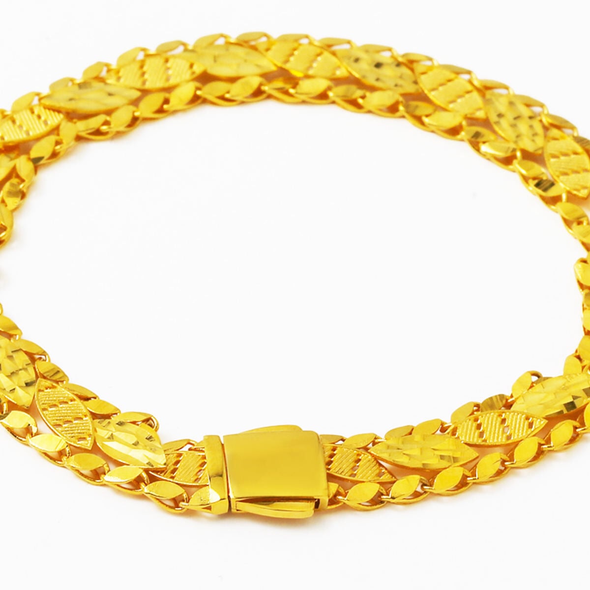 14K Yellow Gold Leaf Motif Sequin Bracelet