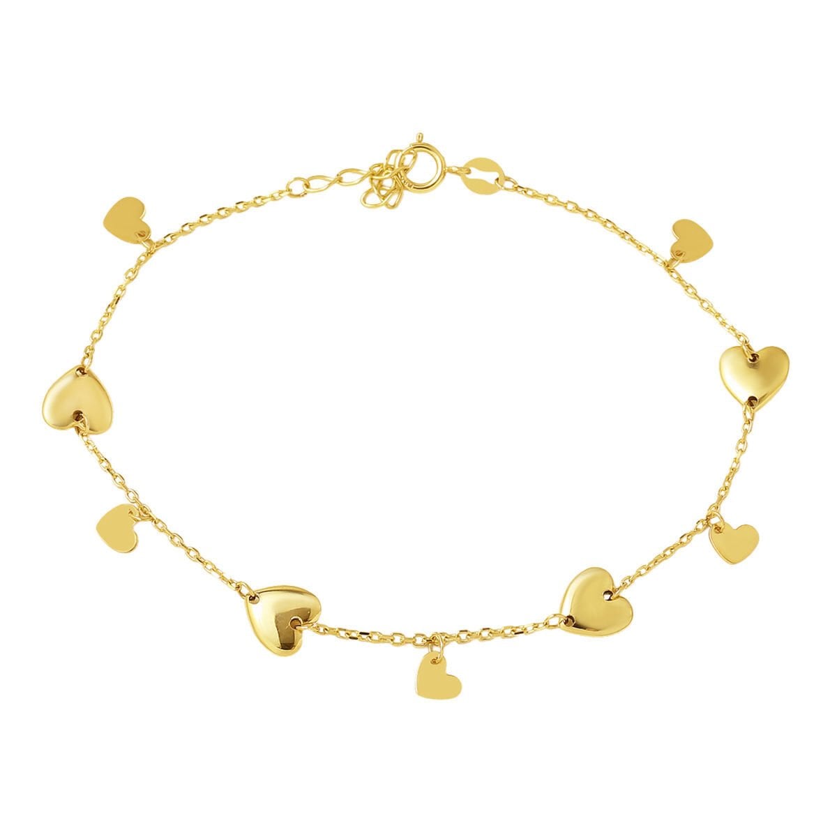 14K Yellow Gold Heart Charm Bracelet