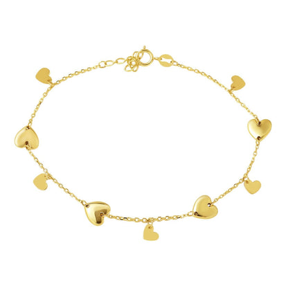 14K Yellow Gold Heart Charm Bracelet