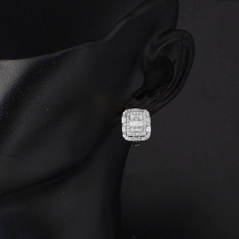 14K White Gold Segmented Baguette Cubic Zirconia Earrings