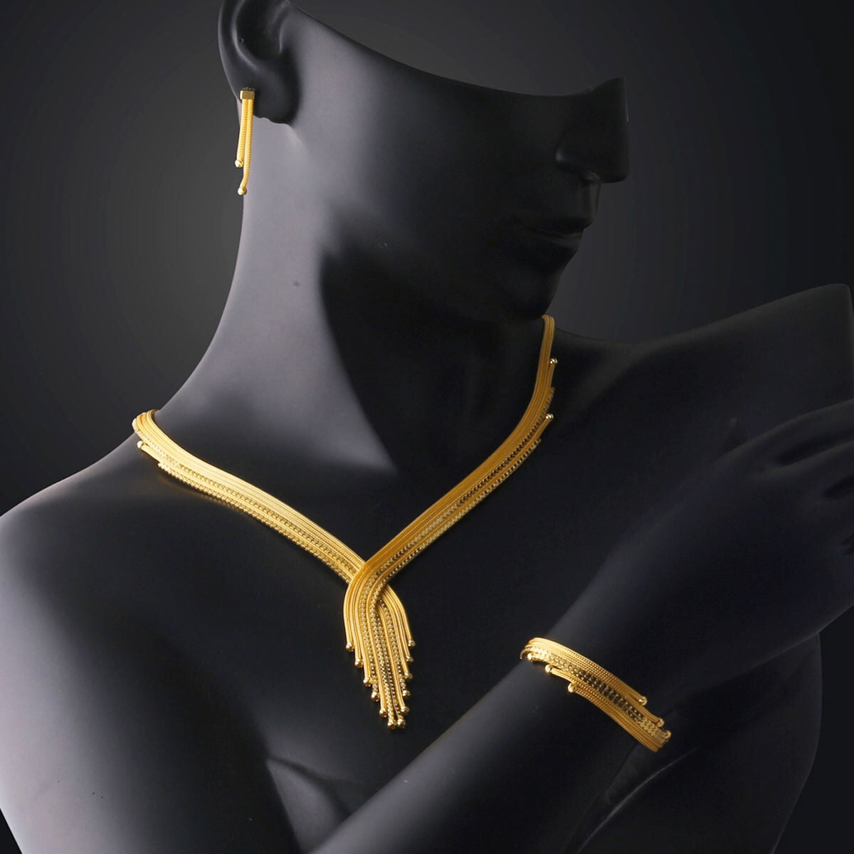 14K Yellow Gold Woven Link Braided Wedding Set