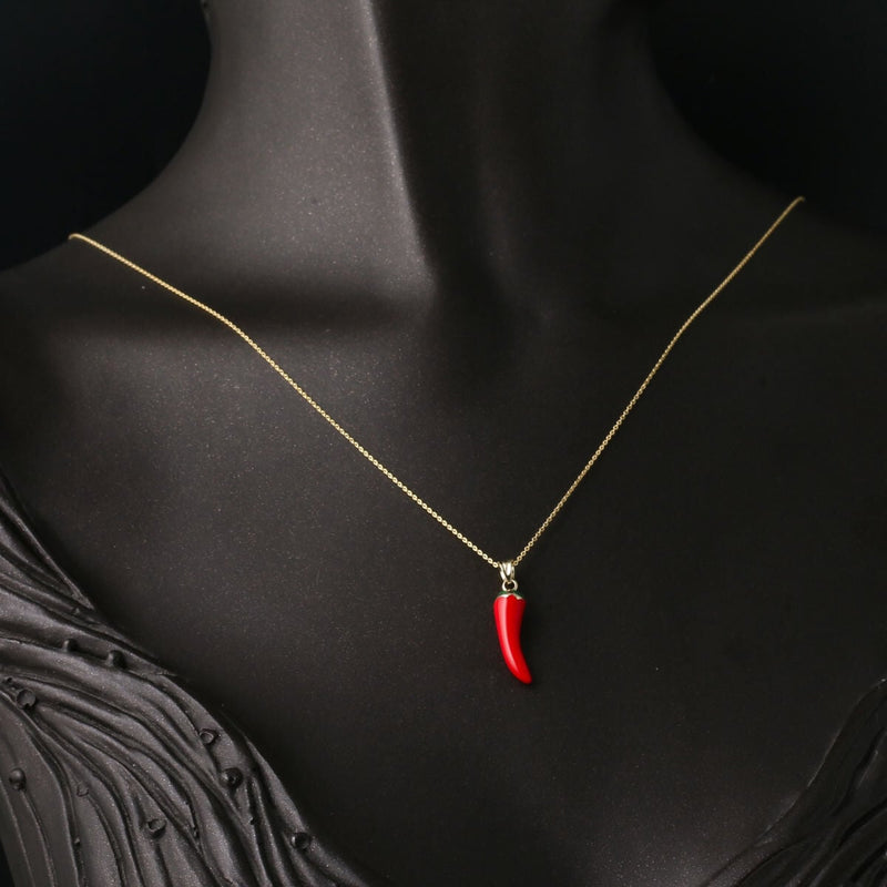 14K Yellow Gold Rose Pepper Enamel Necklace