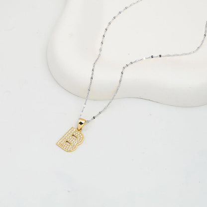 14K Yellow Gold Initial B Cubic Zirconia Pendant