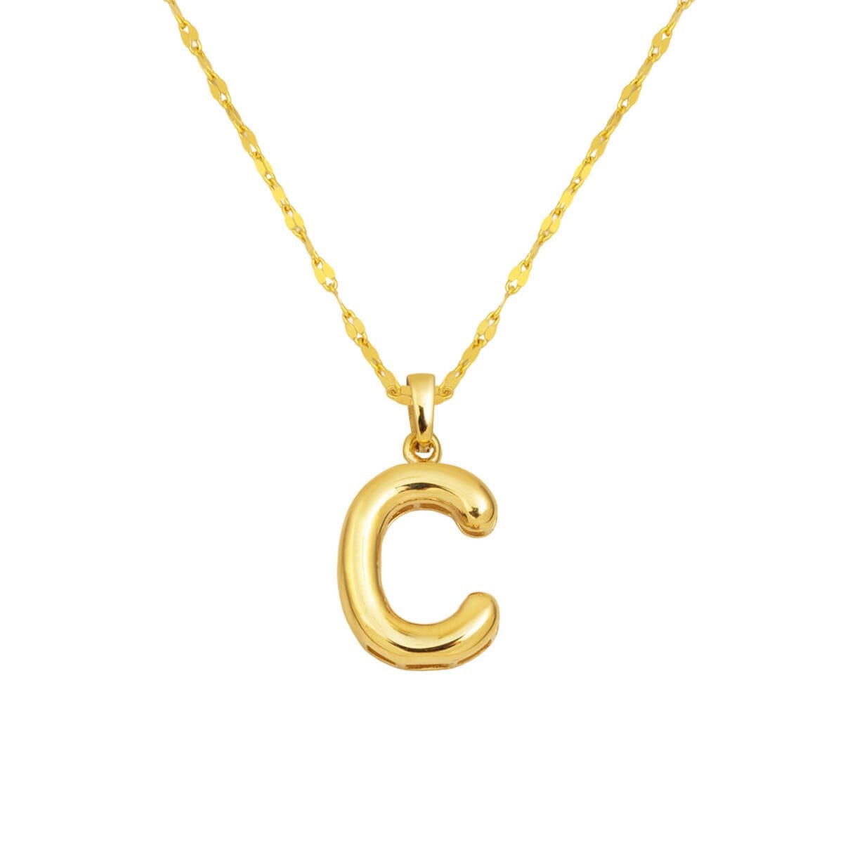 14K Yellow Gold C Balloon Initial Necklace