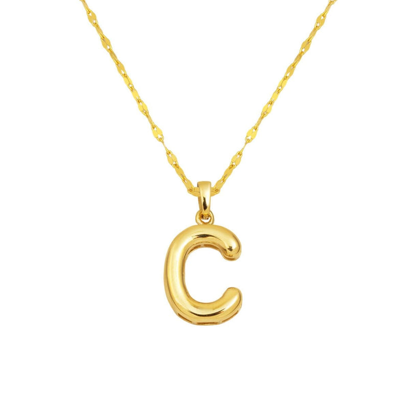 14K Yellow Gold C Balloon Initial Necklace