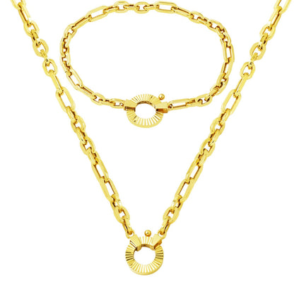 14K Yellow Gold Hoop Lock Chain Jewelry Set