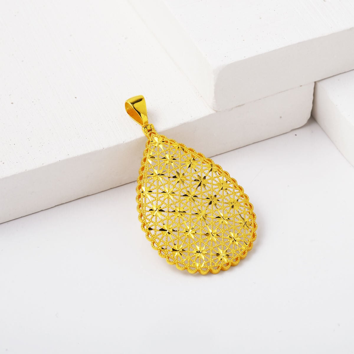 14K Yellow Gold Teardrop Flower of Life Pendant