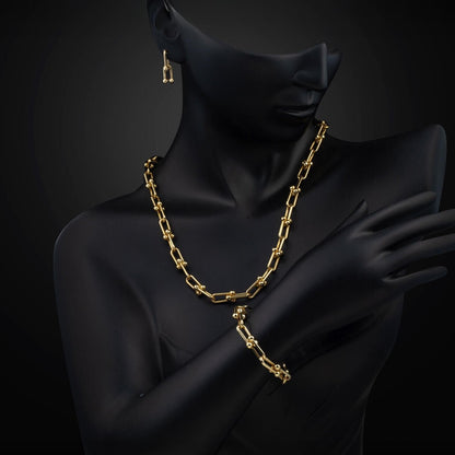 14K Yellow Gold Thick Designer Inspired Chain Jewelry Set
