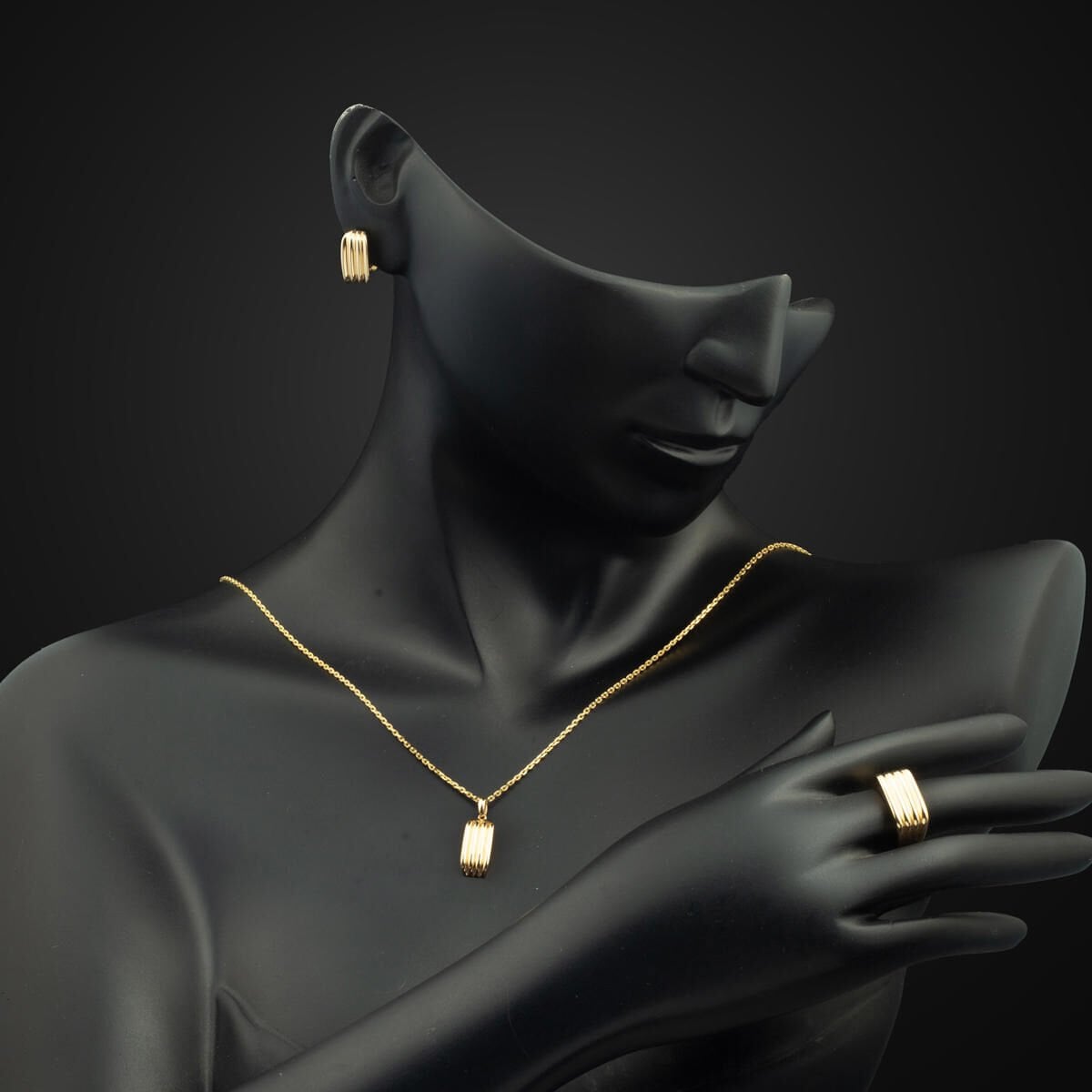 14K Yellow Gold Striped 3-Piece Jewelry Set