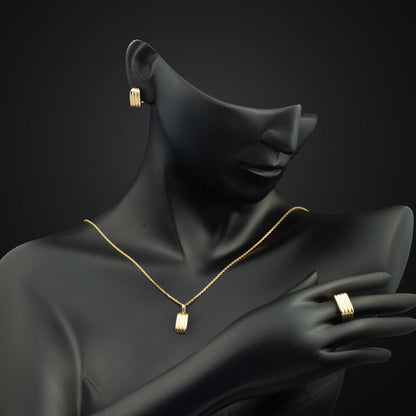14K Yellow Gold Striped 3-Piece Jewelry Set
