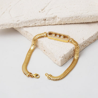 14K Yellow Gold Jessica Herringbone Cubic Zirconia Bracelet