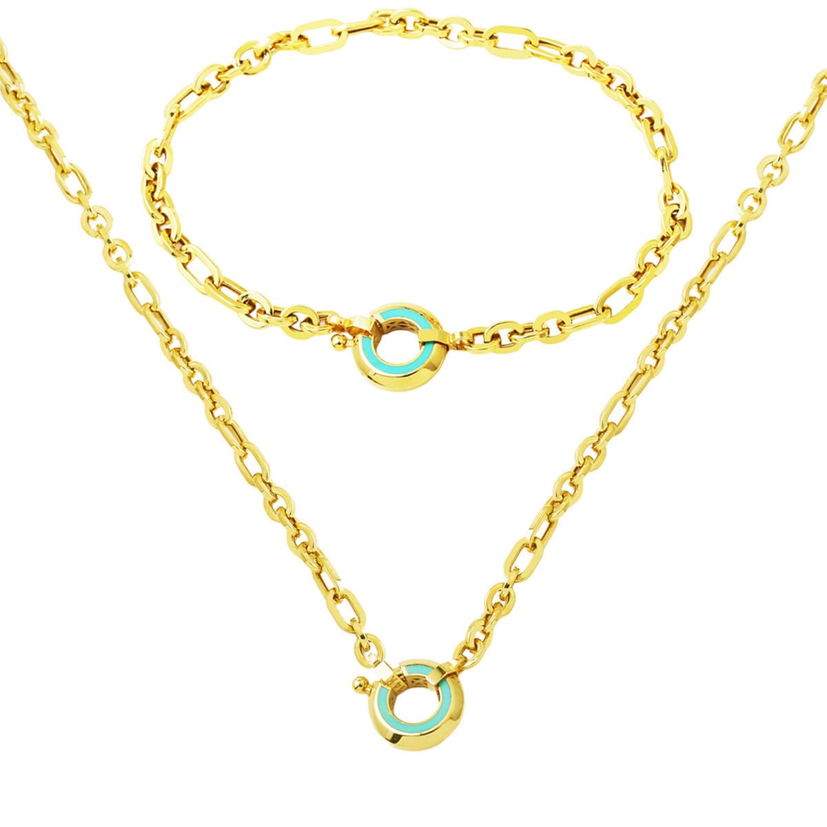 14K Yellow Gold Turkuaz Hoop Jewelry Set