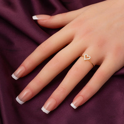14K Yellow Gold Heart Minimalist Cubic Zirconia Ring