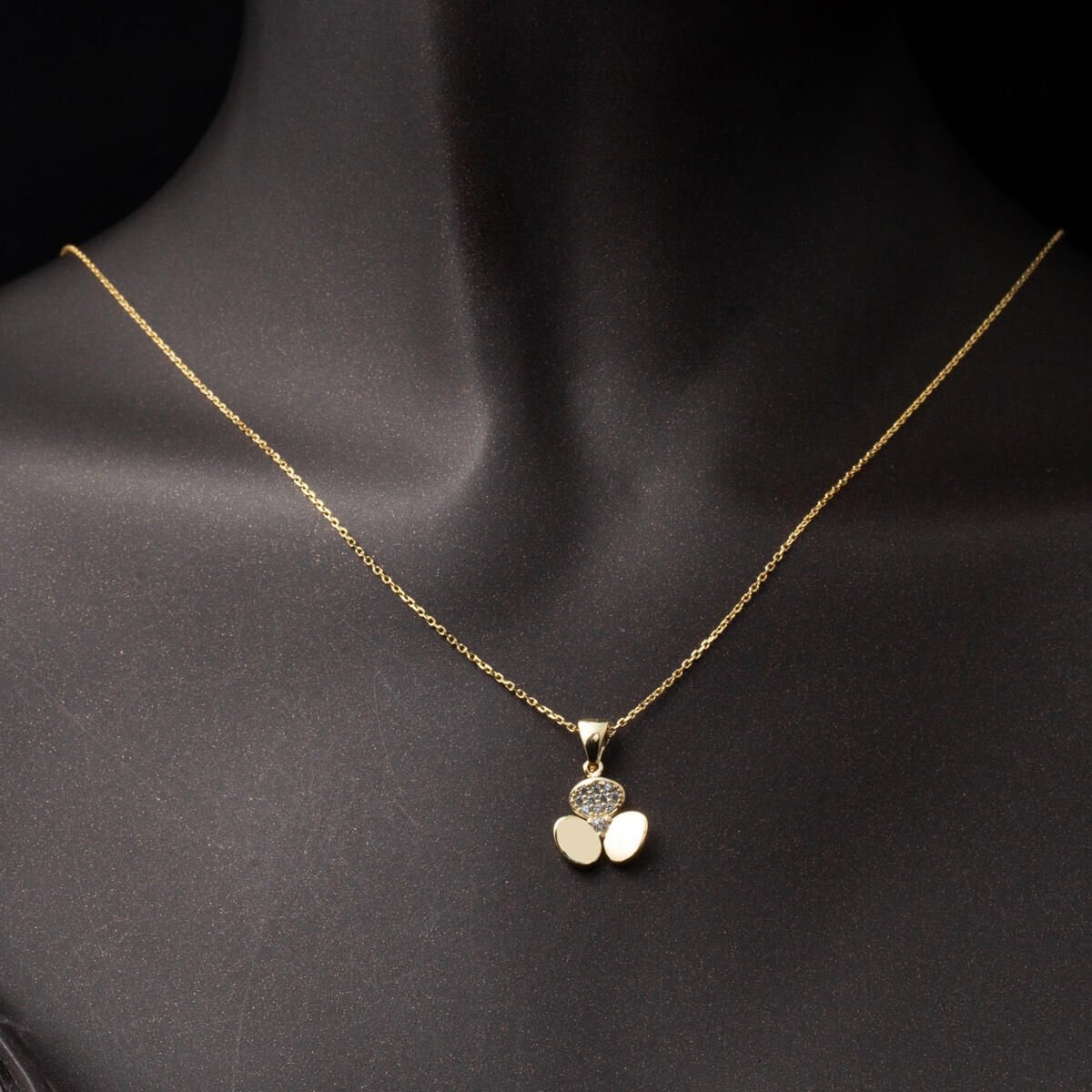 14K Yellow Gold Three Leaf Clover Cubic Zirconia Necklace