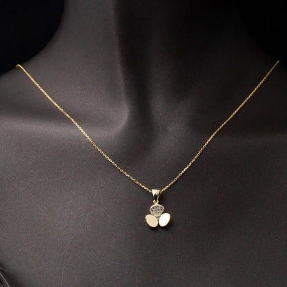 14K Yellow Gold Three Leaf Clover Cubic Zirconia Necklace