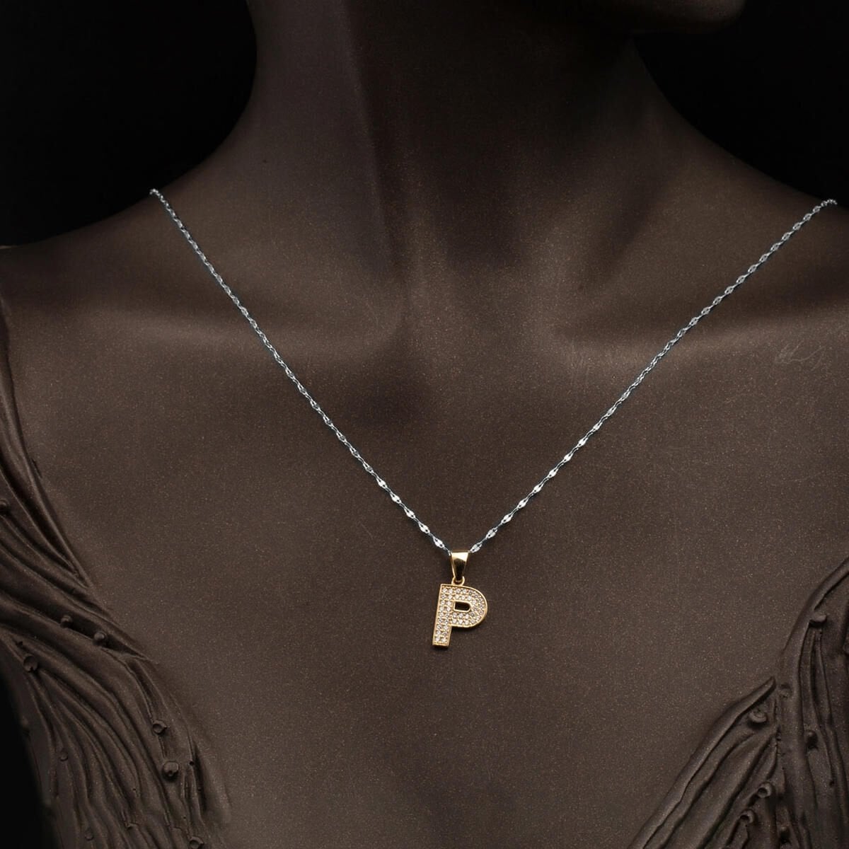 14K Yellow Gold Initial P Cubic Zirconia Pendant