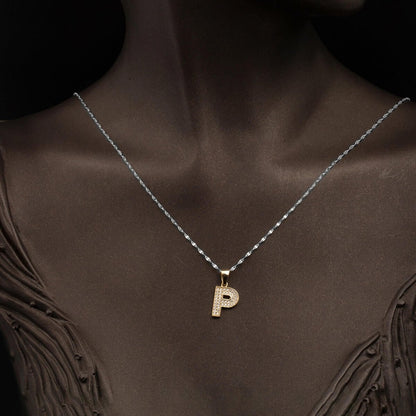 14K Yellow Gold Initial P Cubic Zirconia Pendant