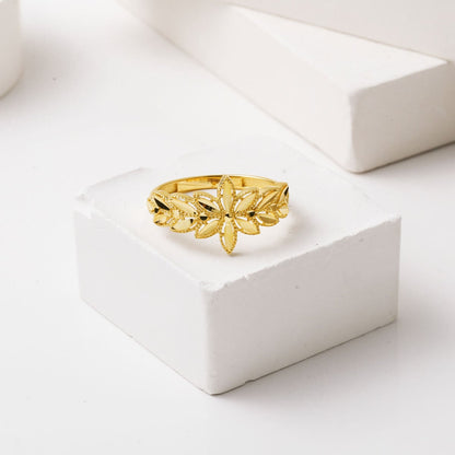 14K Yellow Gold Lotus Wheat Ring