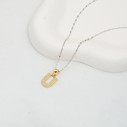 14K Yellow Gold U Initial Cubic Zirconia Pendant