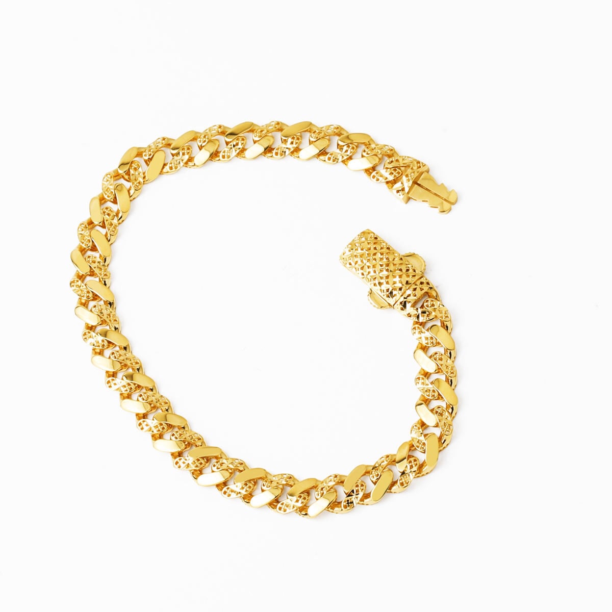 14K Yellow Gold Flower of Life Curb Bracelet
