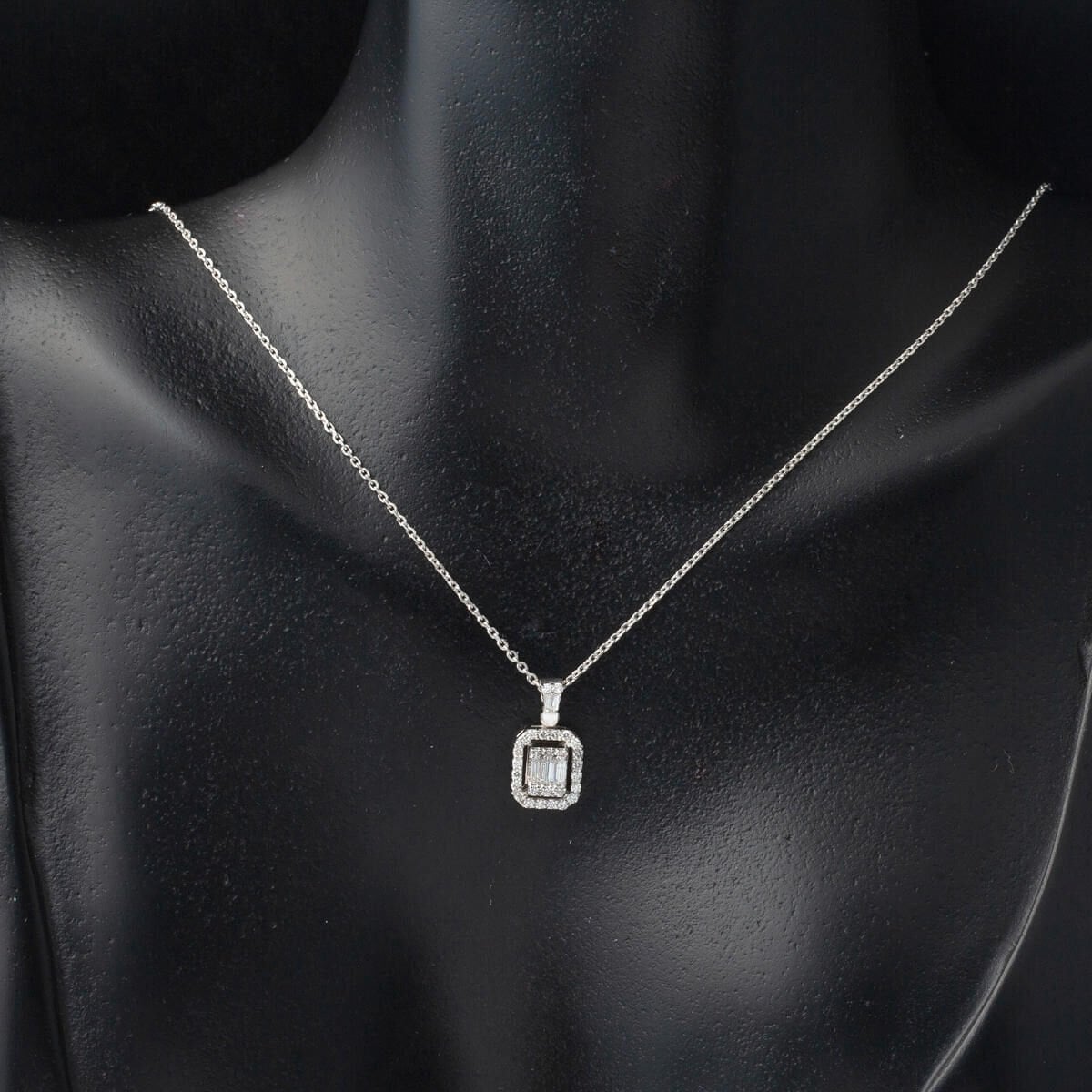 14K White Gold 0.67 Ct Baguette Diamond Necklace Earrings Set