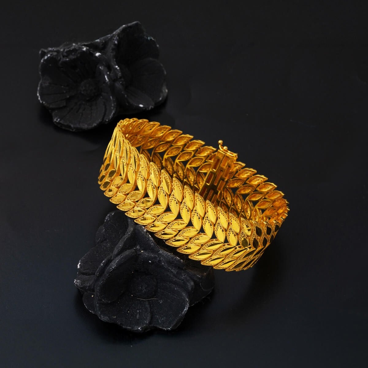 14K Yellow Gold Wheat Hinged Cuff Bracelet