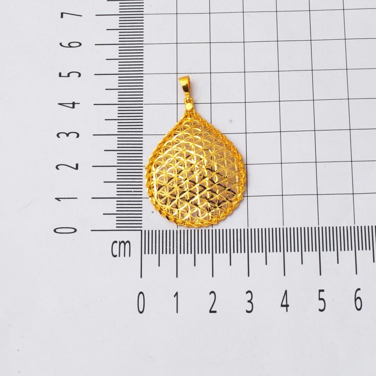 14K Yellow Gold Flower of Life Teardrop Necklace