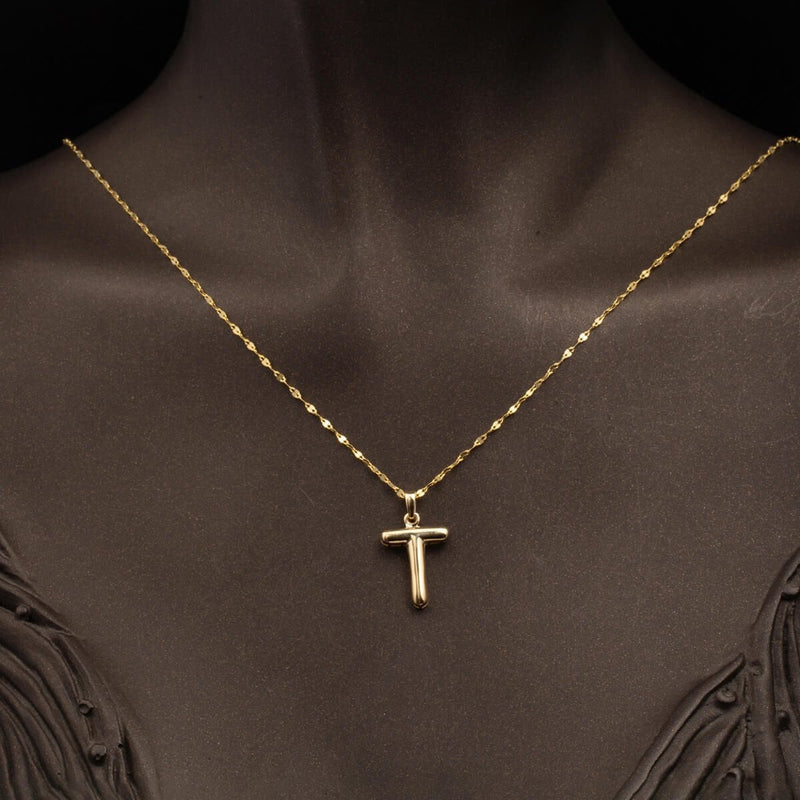 14K Yellow Gold Balloon Initial T Necklace