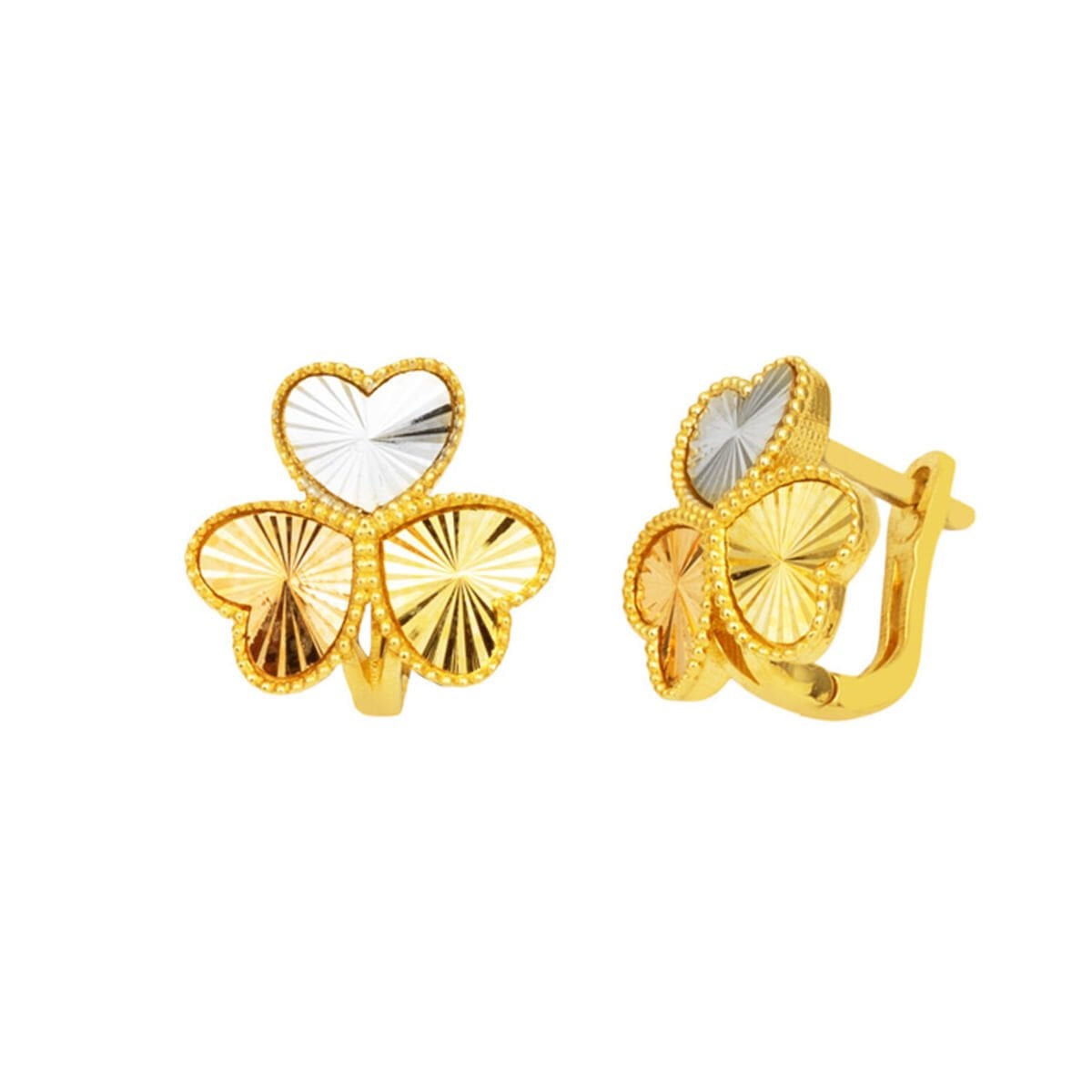 14K Yellow Gold Tria Heart Earrings