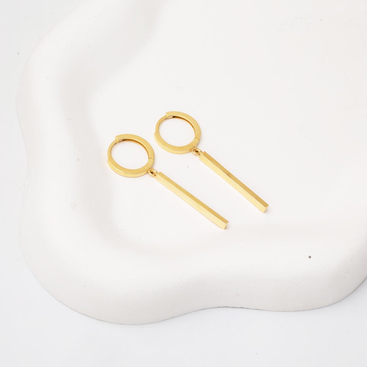 14K Yellow Gold Dangle Bar Earrings