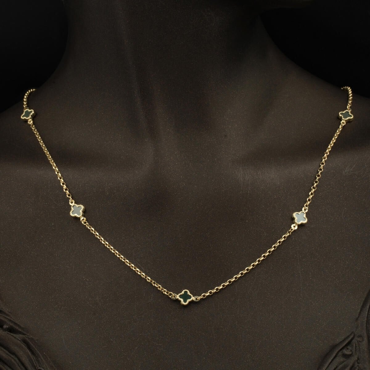 14K Yellow Gold Emerald Green Designer Inspired Onyx Necklace and Bracelet Set