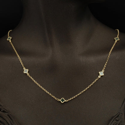 14K Yellow Gold Emerald Green Designer Inspired Onyx Necklace and Bracelet Set