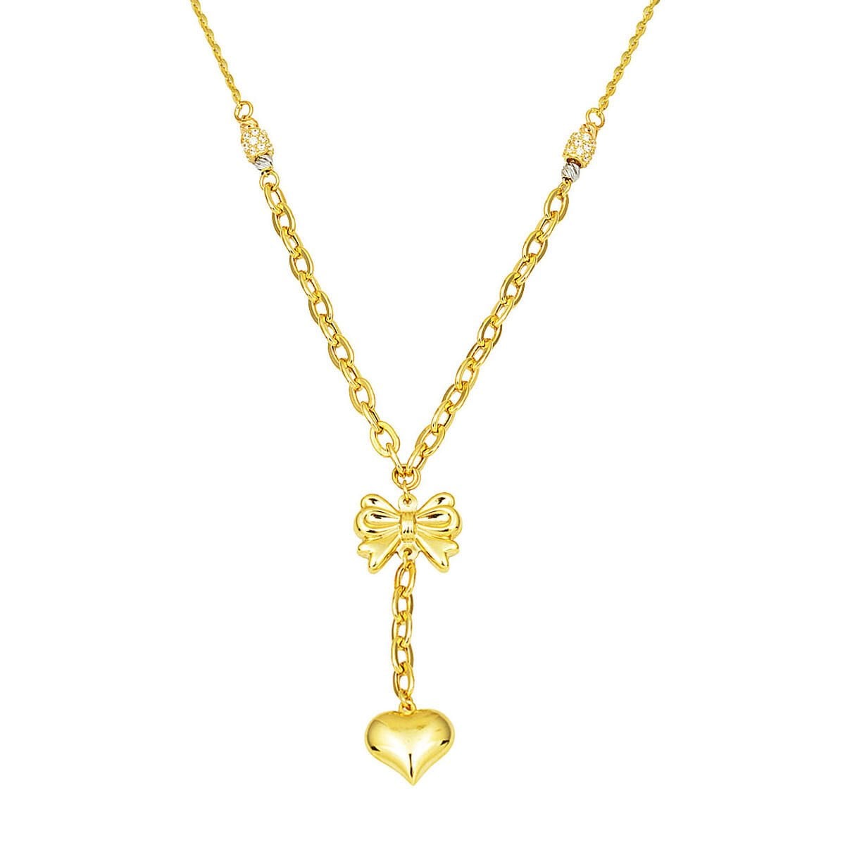 14K Yellow Gold Heart Dangle Designer Inspired Cubic Zirconia Necklace