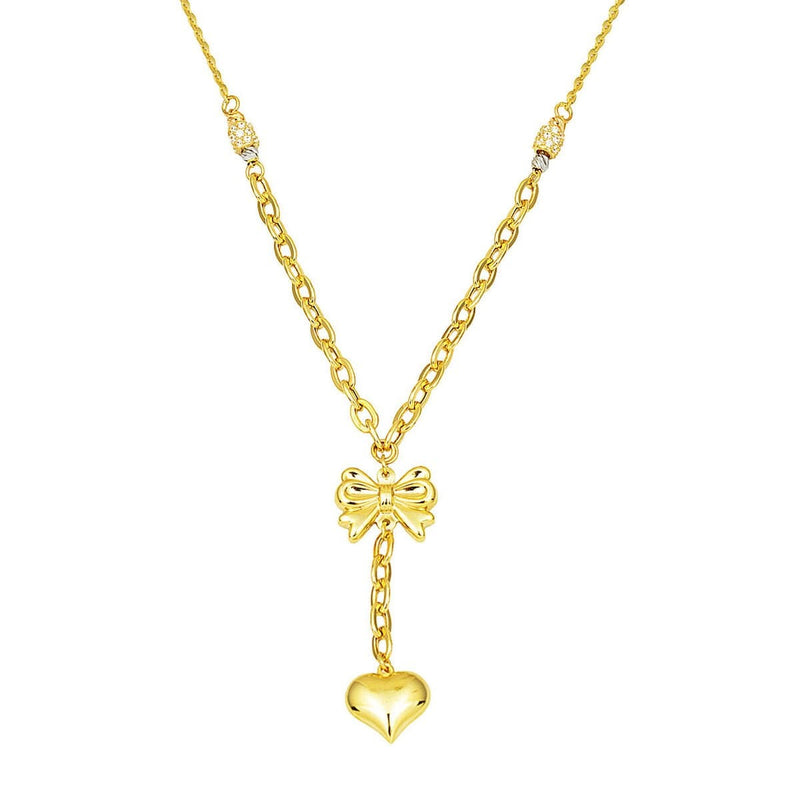 14K Yellow Gold Heart Dangle Designer Inspired Cubic Zirconia Necklace