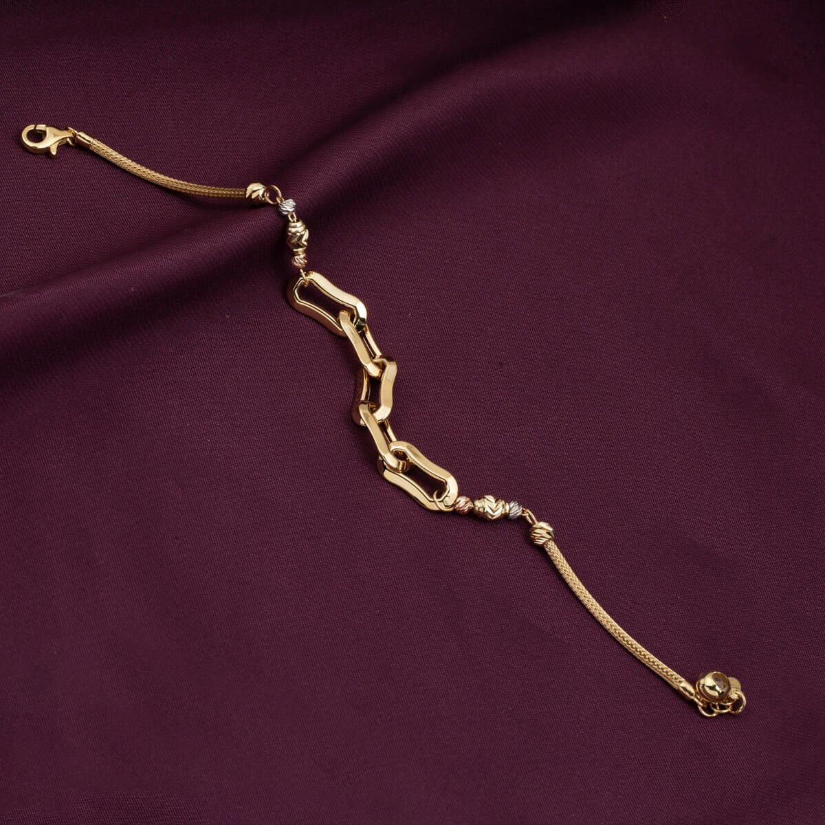 14K Yellow Gold Hoop Woven Link Chain Bracelet
