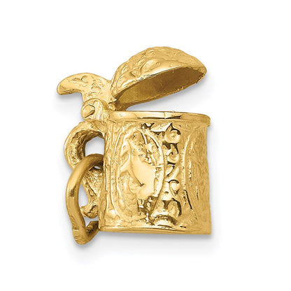 14K Yellow Gold 3-D Beer Stein Lid Opens Charm