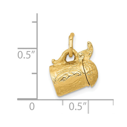 14K Yellow Gold 3-D Beer Stein Lid Opens Charm