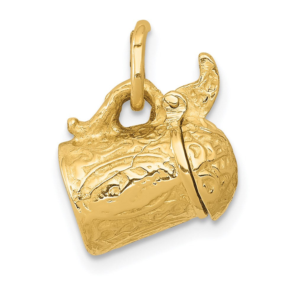 14K Yellow Gold 3-D Beer Stein Lid Opens Charm