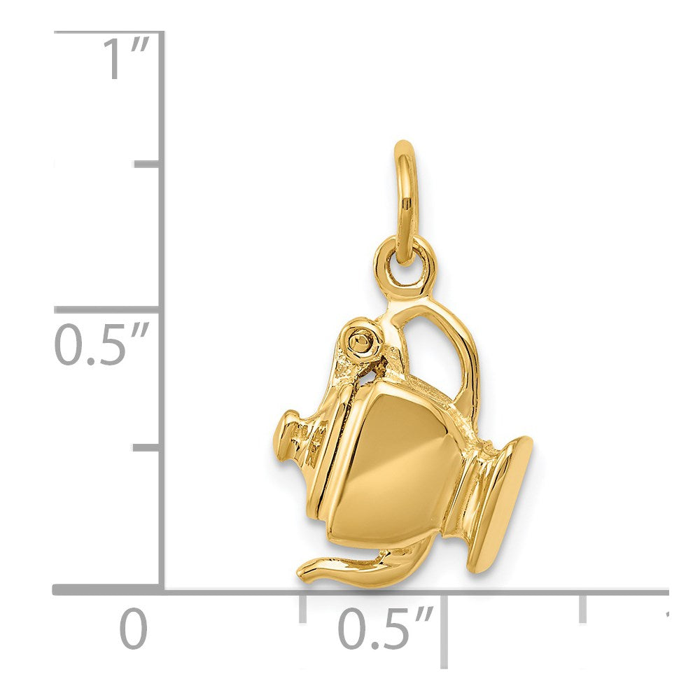 14k Yellow Gold 14k 3-D Tea Pot Lid Opens Charm