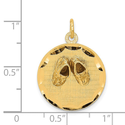 14K Yellow Gold Small Solid Engravable Baby Shoes on Disc Charm
