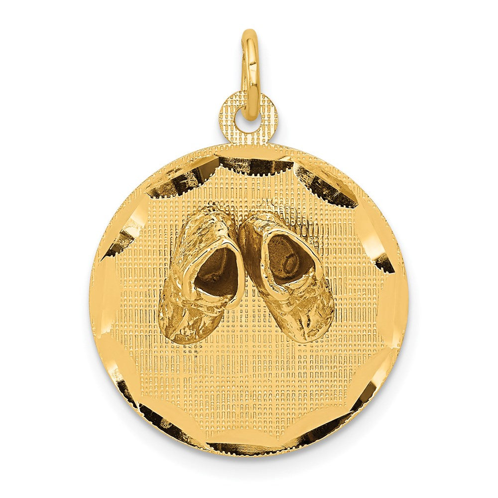 14K Yellow Gold Small Solid Engravable Baby Shoes on Disc Charm
