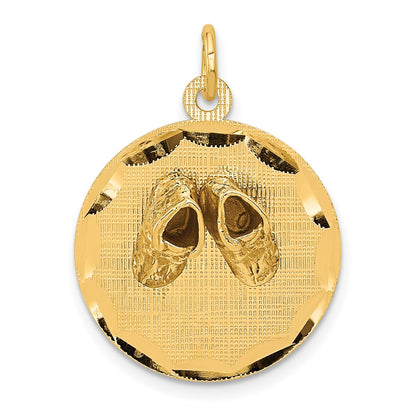 14K Yellow Gold Small Solid Engravable Baby Shoes on Disc Charm