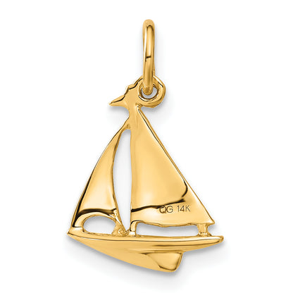 14k Yellow Gold 14K  3D Sailboat Charm
