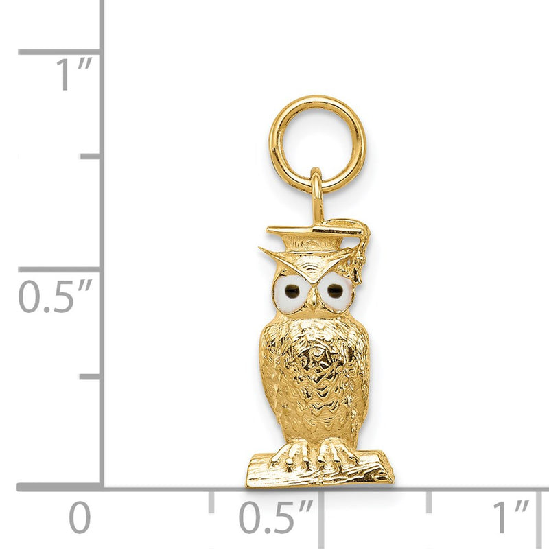 14K Yellow Gold Graduation Owl Charm with Enamel