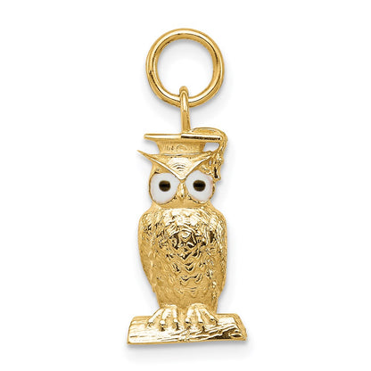 14K Yellow Gold Graduation Owl Charm with Enamel