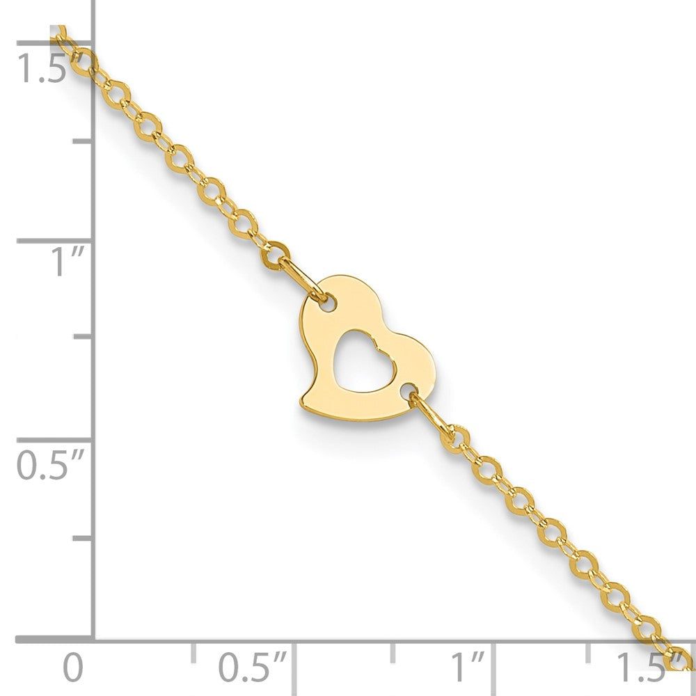 14K Yellow Gold Polished Heart 9in Plus 1in Ext Anklet