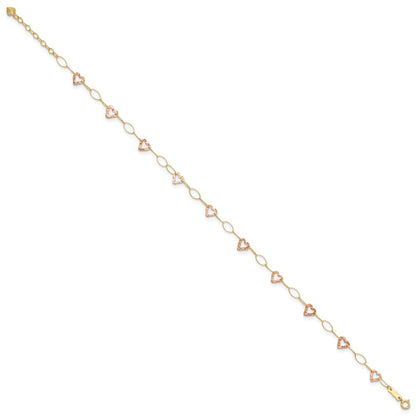 14K Two-Tone Adjustable Heart 9in Plus 1in Extension Anklet